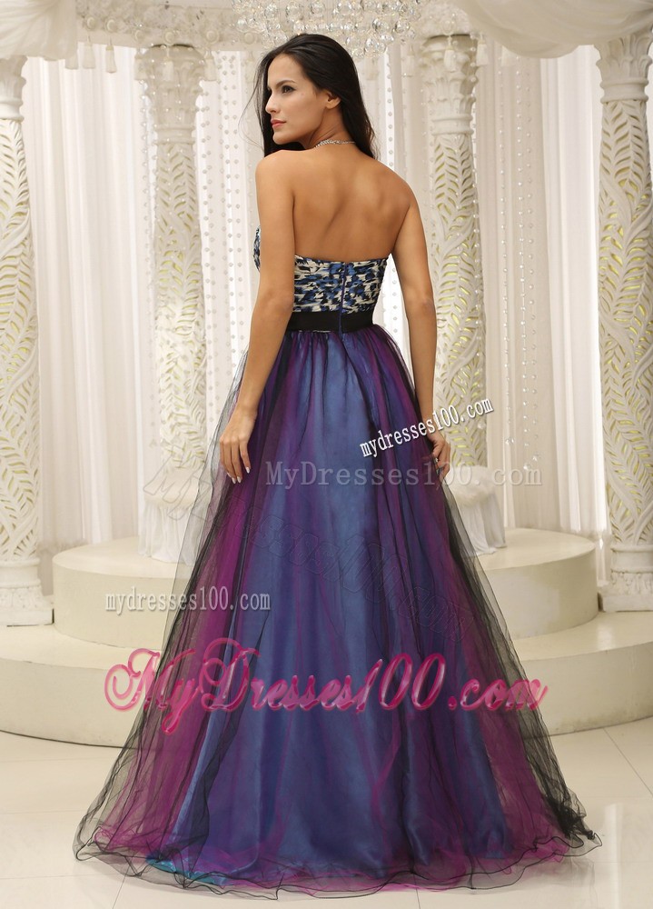 Strapless Leopard Sweetheart for Purple Prom Homecoming Dress with Belt