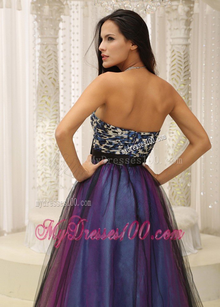 Strapless Leopard Sweetheart for Purple Prom Homecoming Dress with Belt