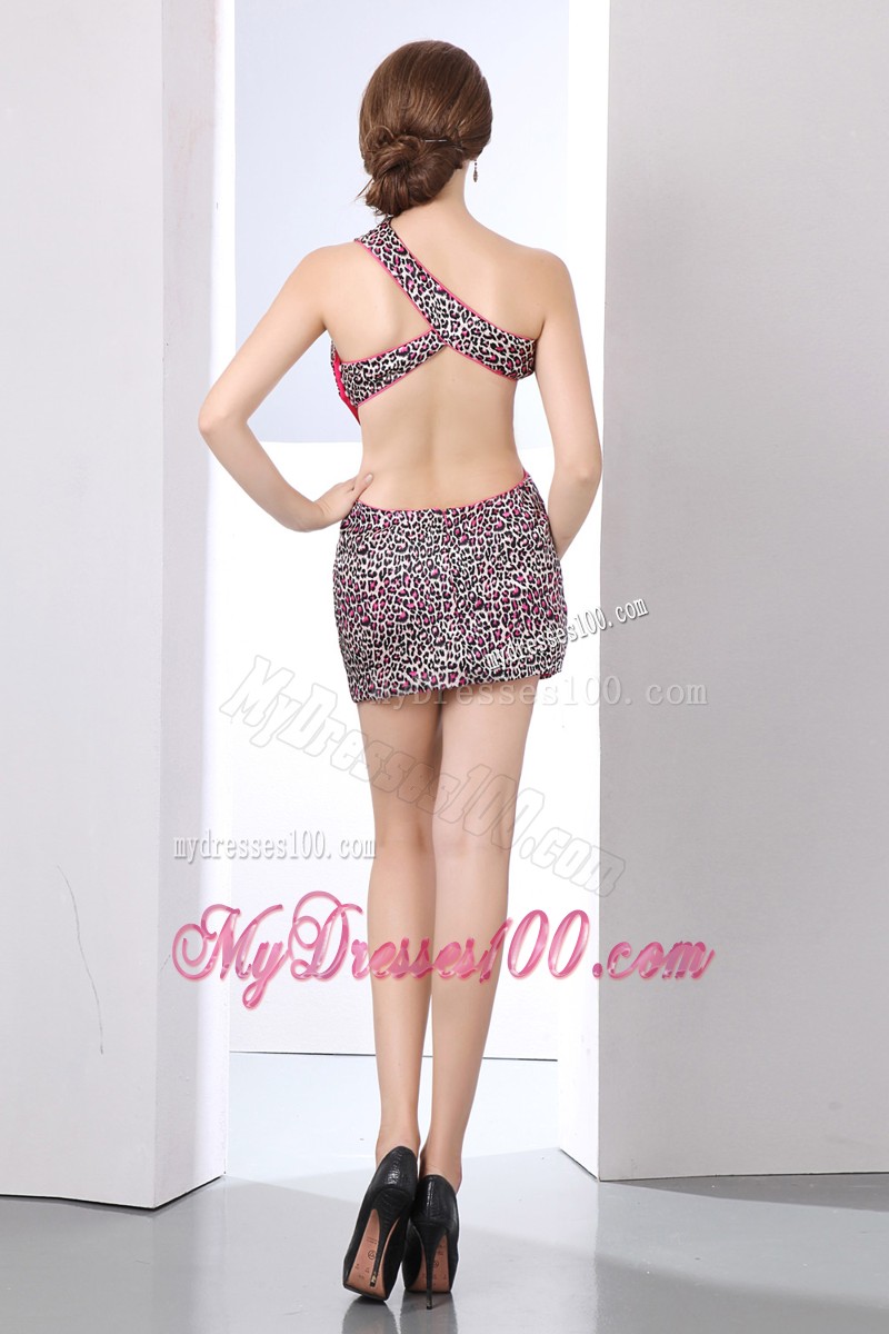 Sexy Mini-Length One Shoulder Leopard Prom Party Dresses with Back Out