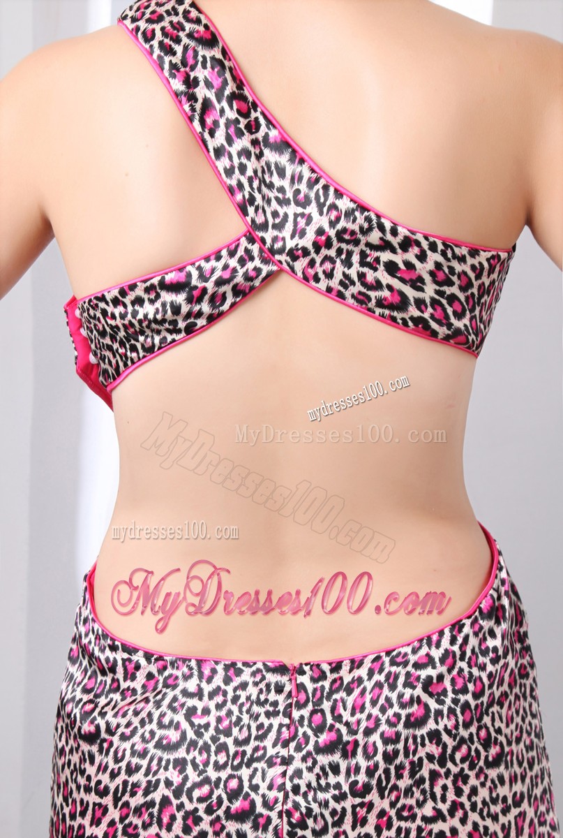 Sexy Mini-Length One Shoulder Leopard Prom Party Dresses with Back Out