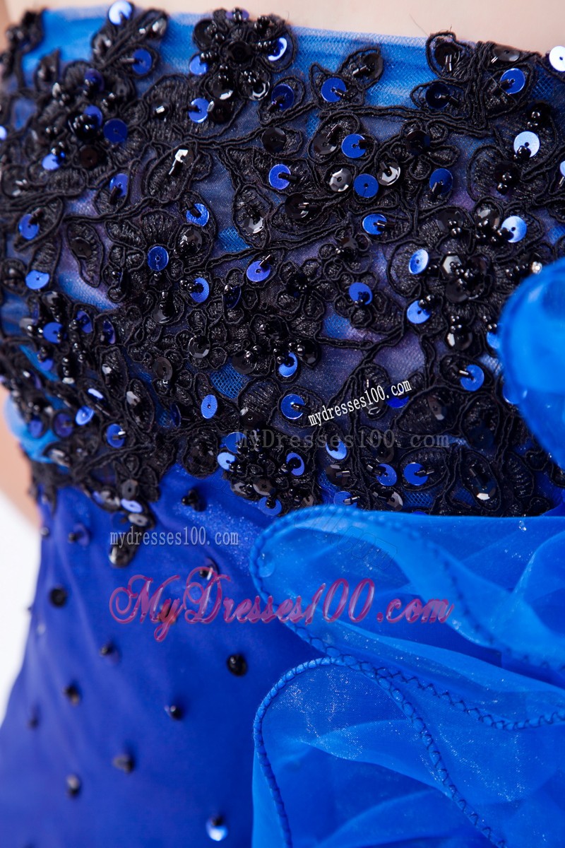 Beautiful High-low Appliques Ruffles Royal Blue Evening Cocktail Dress