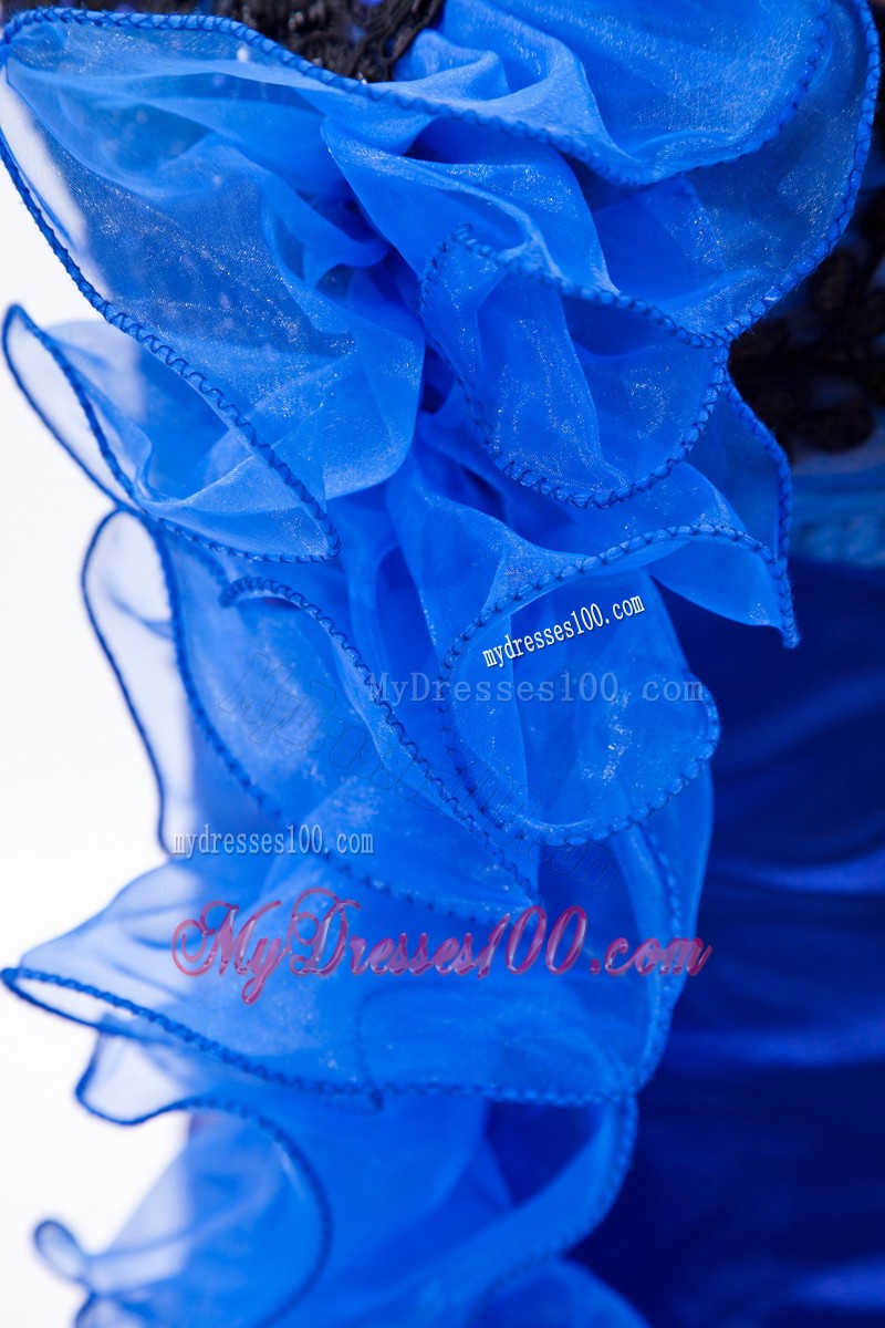 Beautiful High-low Appliques Ruffles Royal Blue Evening Cocktail Dress
