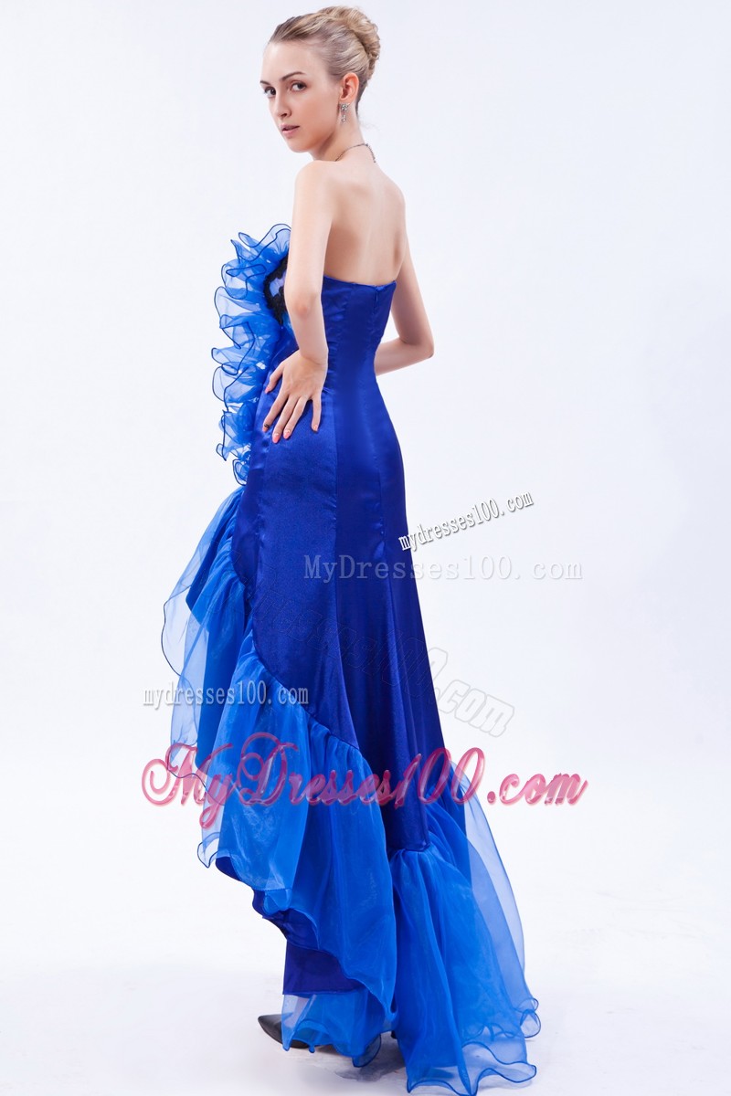 Beautiful High-low Appliques Ruffles Royal Blue Evening Cocktail Dress