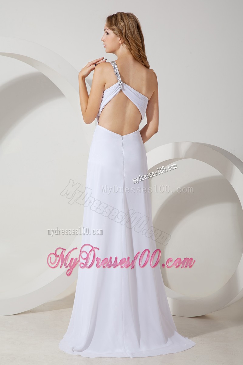 Pretty One Shoulder White Sweetheart Prom Evening Dress with Slit