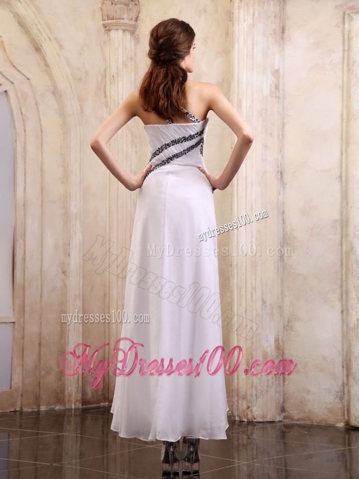 White One Shoulder High Slit Ankle-length Prom Dresses for Cheap