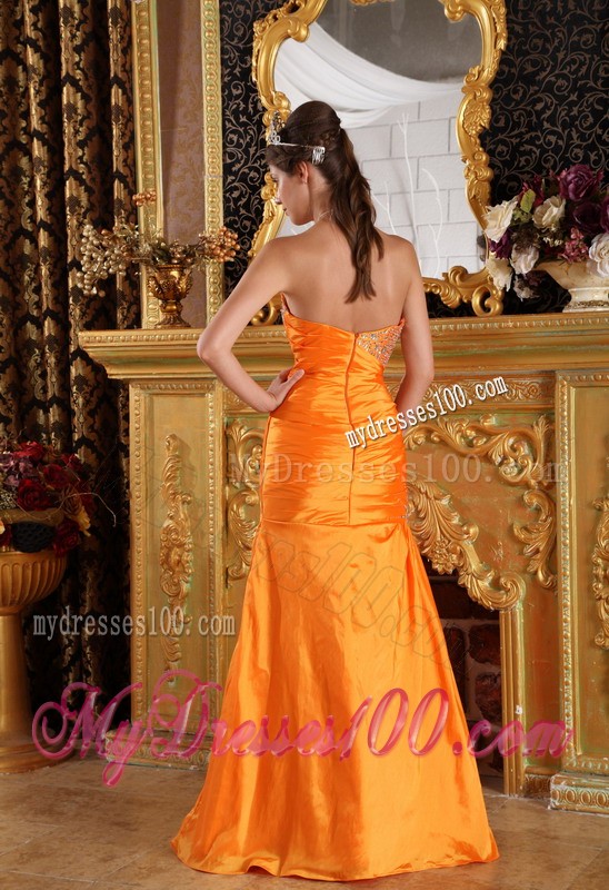 Orange Rhinestones and Ruche Decorated Mermaid Prom Dress with Zipper Up Back