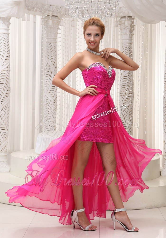 Hot Pink Detachable Beaded Sweetheart Prom Gown Dresses with High Slit
