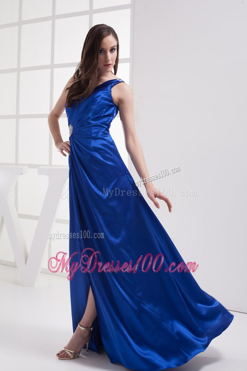 Royal Blue Sweep Train Beaded Taffeta Prom Dresses for Cheap