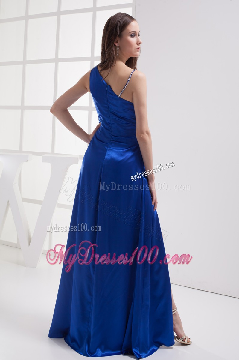 Royal Blue Sweep Train Beaded Taffeta Prom Dresses for Cheap