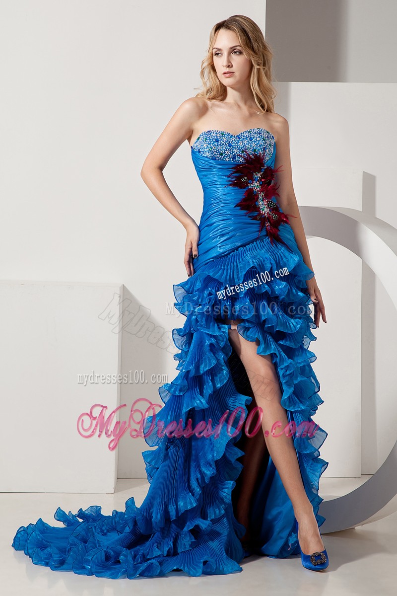 Royal Blue High-low Sweetheart Beading Ruffle Layers Prom Evening Dress