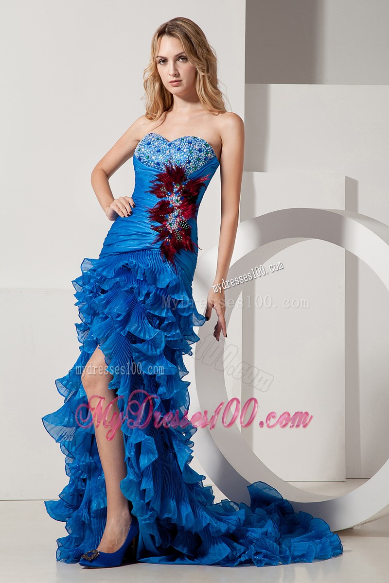 Royal Blue High-low Sweetheart Beading Ruffle Layers Prom Evening Dress