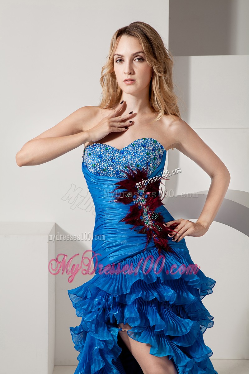 Royal Blue High-low Sweetheart Beading Ruffle Layers Prom Evening Dress