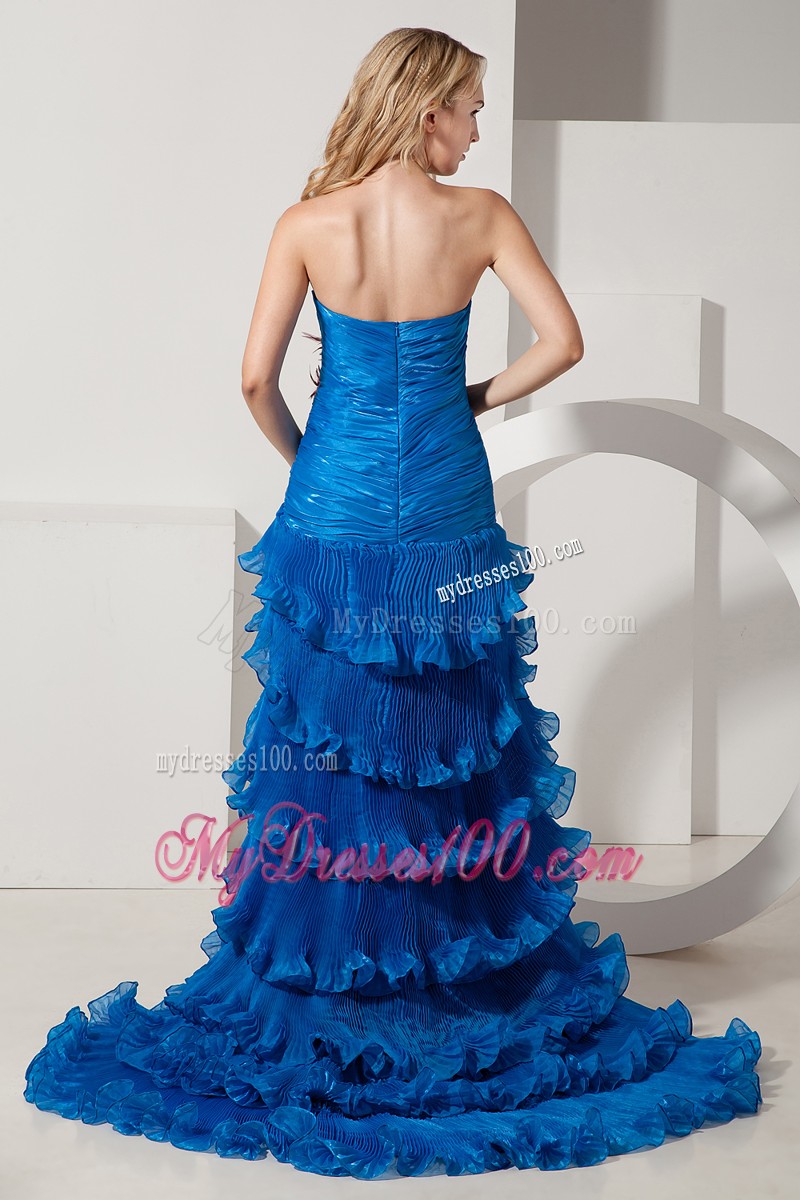 Royal Blue High-low Sweetheart Beading Ruffle Layers Prom Evening Dress