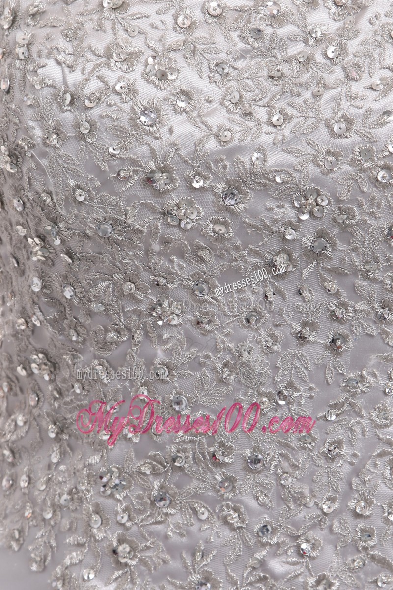 Silver Beaded Prom Dresses with Beading and High Slit