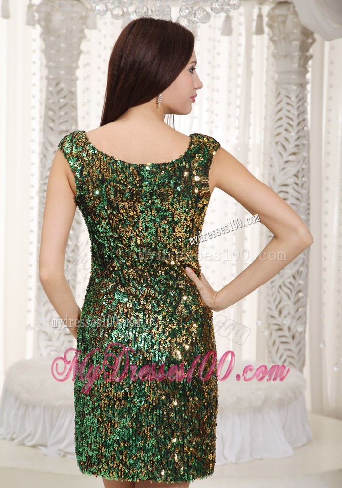 Mini-Length Paillettes Decorated Green Prom Homecoming Dresses with Straps