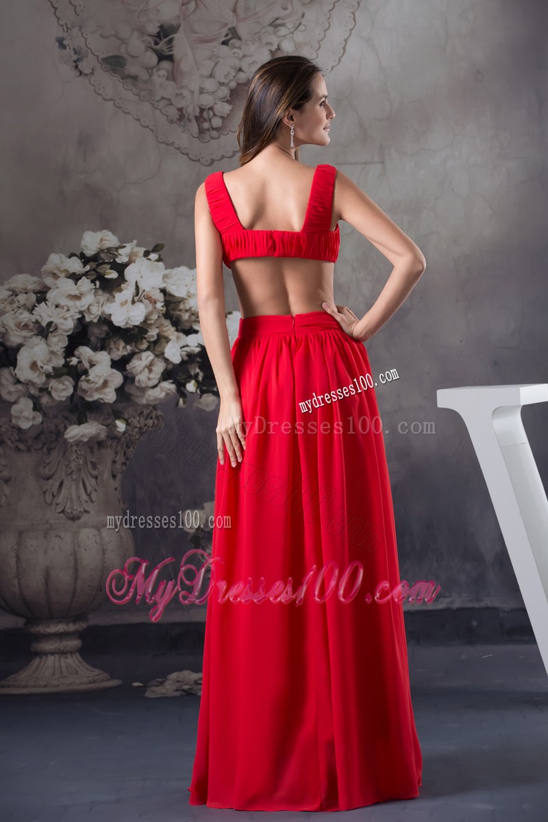 Sexy Plunging V-neck Straps Red Evening Party Dresses with Side Cut Out