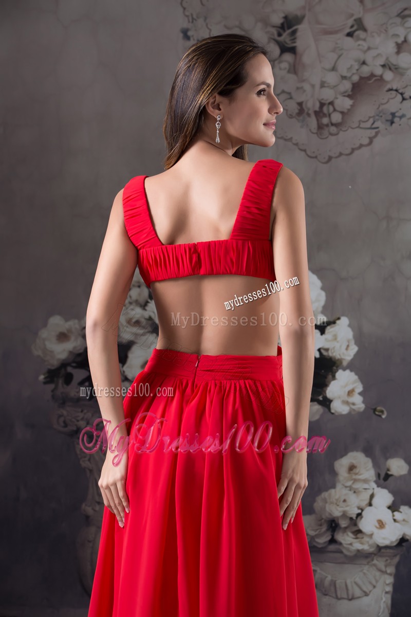 Sexy Plunging V-neck Straps Red Evening Party Dresses with Side Cut Out