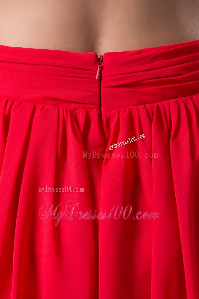 Sexy Plunging V-neck Straps Red Evening Party Dresses with Side Cut Out