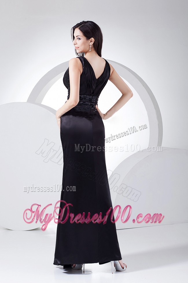Sexy V-neck Ruched Elastic Woven Satin Empire Prom Dresses