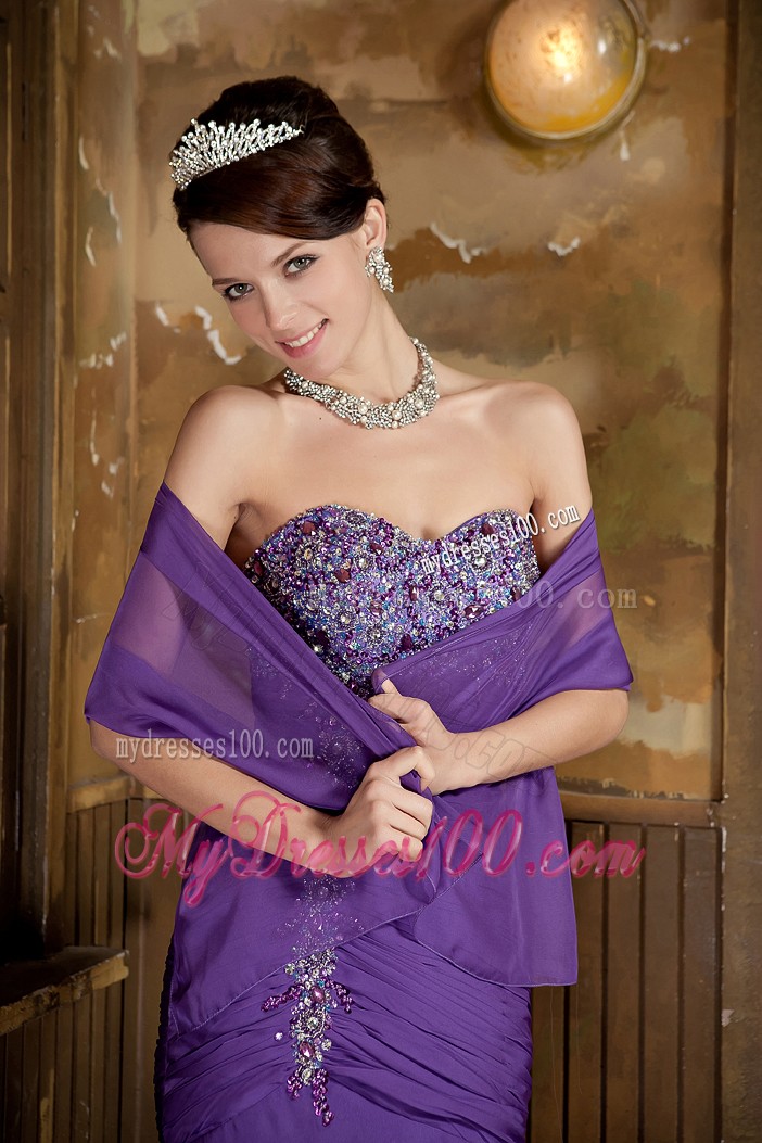 Purple Mermaid Sweep Train Chiffon Prom Dress with Beadings