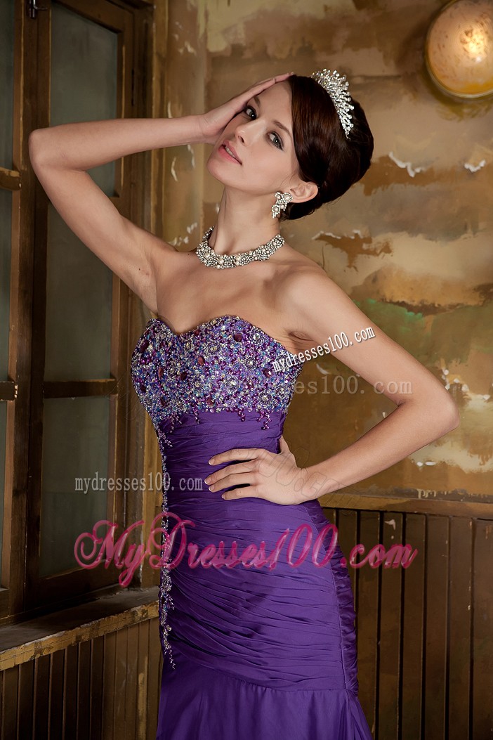 Purple Mermaid Sweep Train Chiffon Prom Dress with Beadings