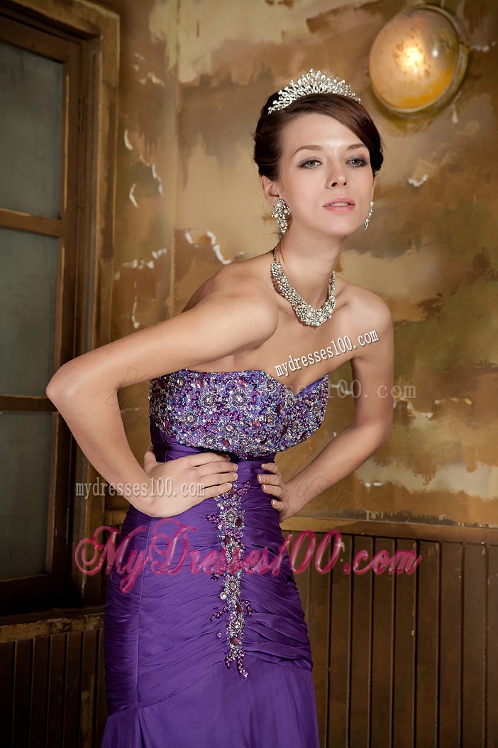 Purple Mermaid Sweep Train Chiffon Prom Dress with Beadings