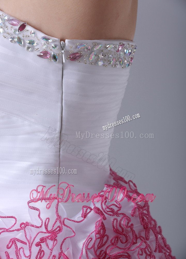 Mini-Length a-Line Sweetheart Ruffled Prom Party Dress in White and Red