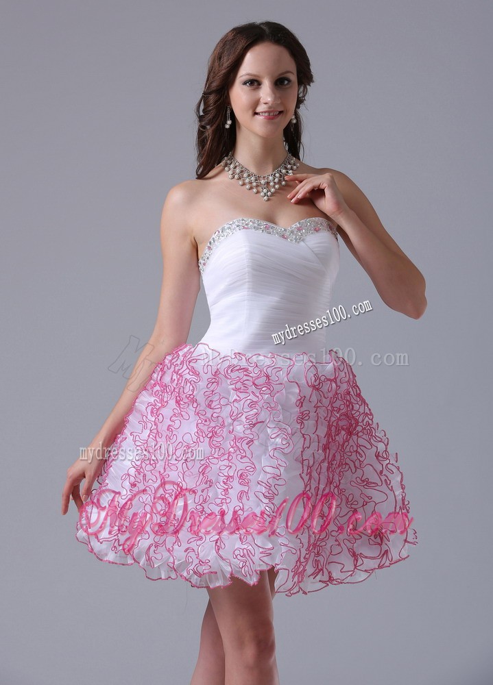 Mini-Length a-Line Sweetheart Ruffled Prom Party Dress in White and Red