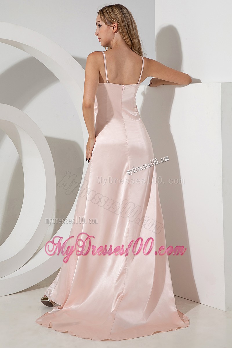 Beading and Slits Accent Brush Prom Dress in Baby Pink