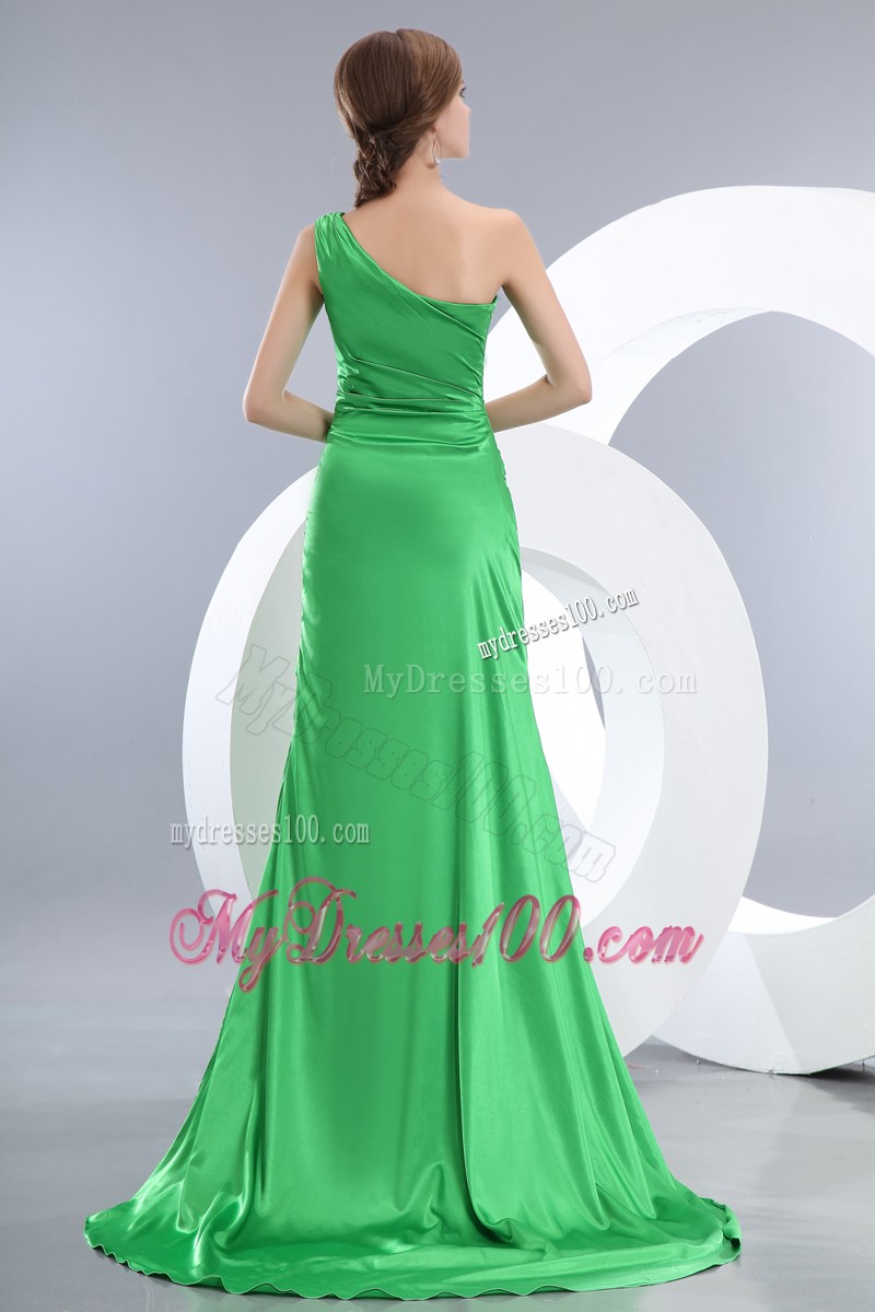Spring Green Asymmetrical Prom Dress with Brush Train