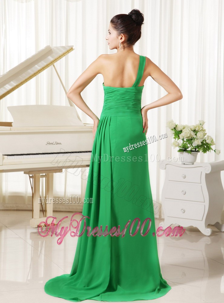 One Shoulder Beading Decorated Spring Green Prom Party Dress with High-Slit