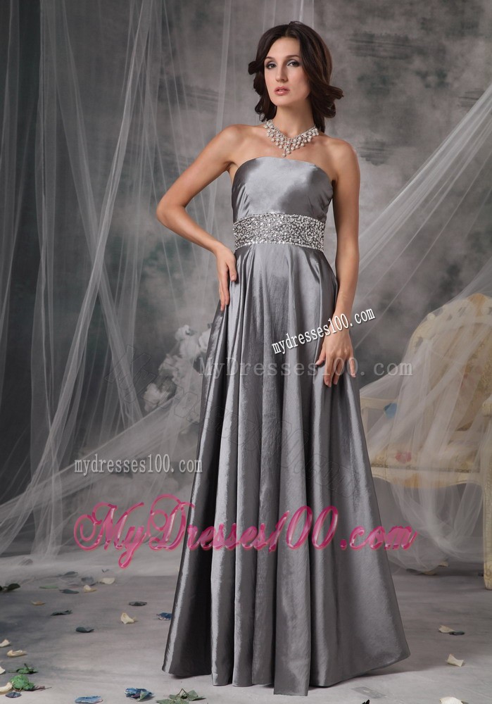 Strapless a-Line Ruched and Beaded Prom Evening Dresses in Dark Silver