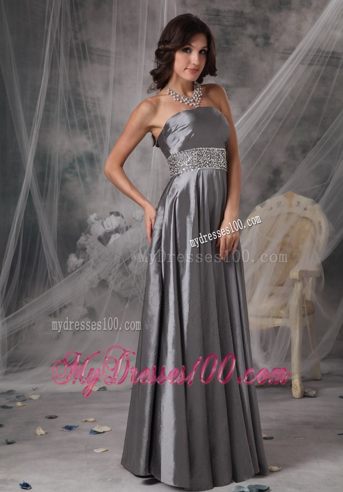 Strapless a-Line Ruched and Beaded Prom Evening Dresses in Dark Silver