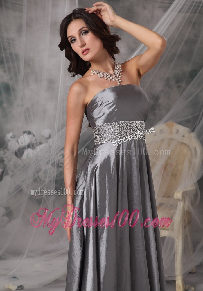 Strapless a-Line Ruched and Beaded Prom Evening Dresses in Dark Silver