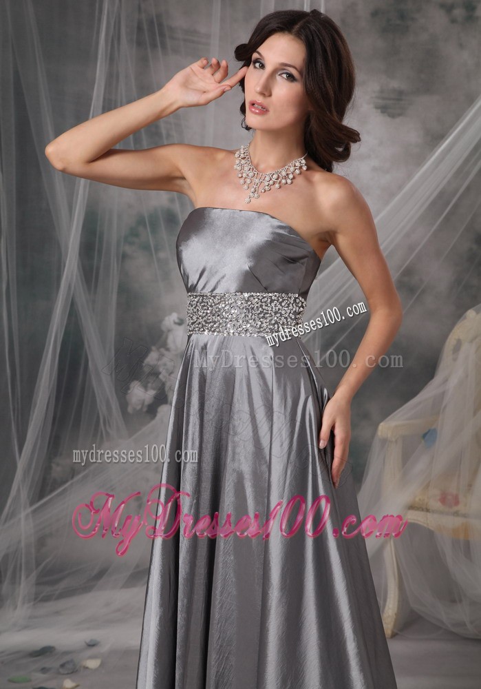 Strapless a-Line Ruched and Beaded Prom Evening Dresses in Dark Silver