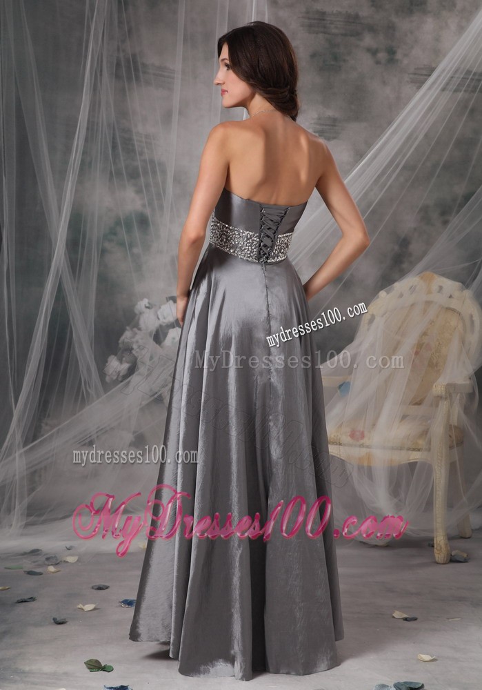 Strapless a-Line Ruched and Beaded Prom Evening Dresses in Dark Silver
