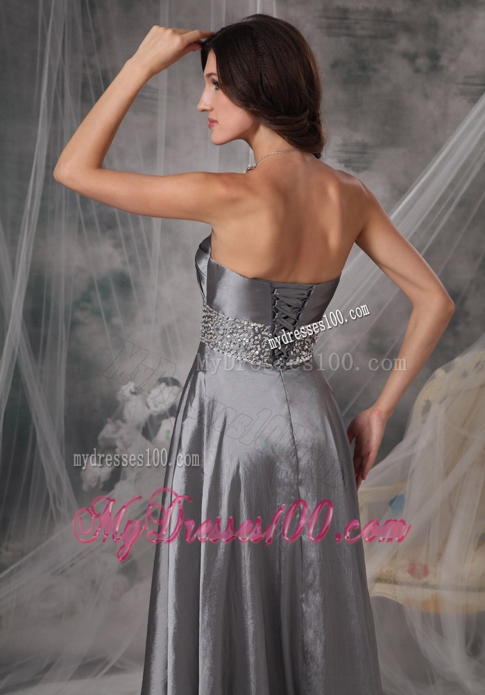 Strapless a-Line Ruched and Beaded Prom Evening Dresses in Dark Silver