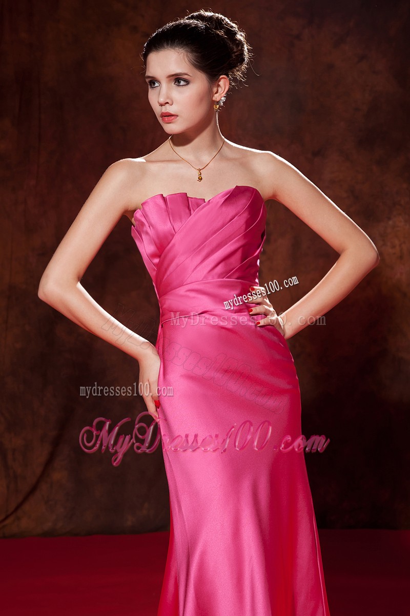 Ruched Floor-length Mermaid Prom Gown in Hot Pink