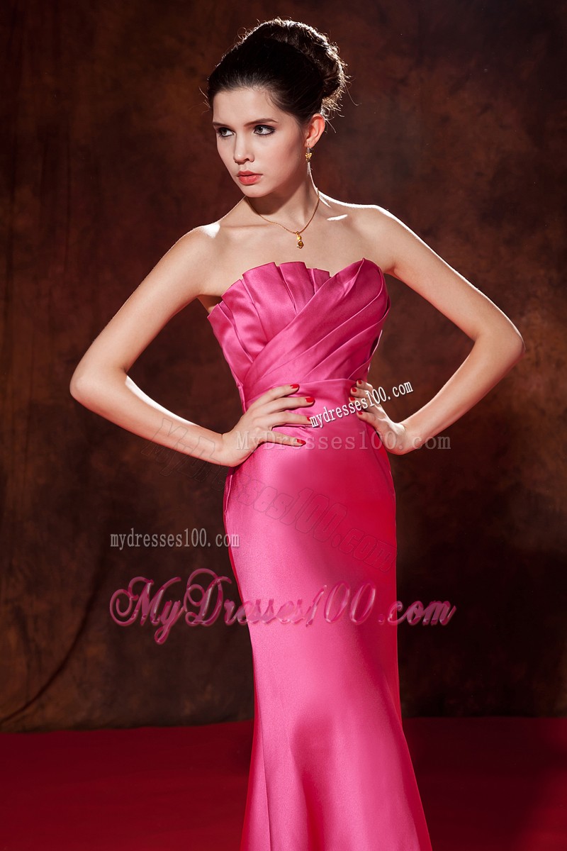 Ruched Floor-length Mermaid Prom Gown in Hot Pink