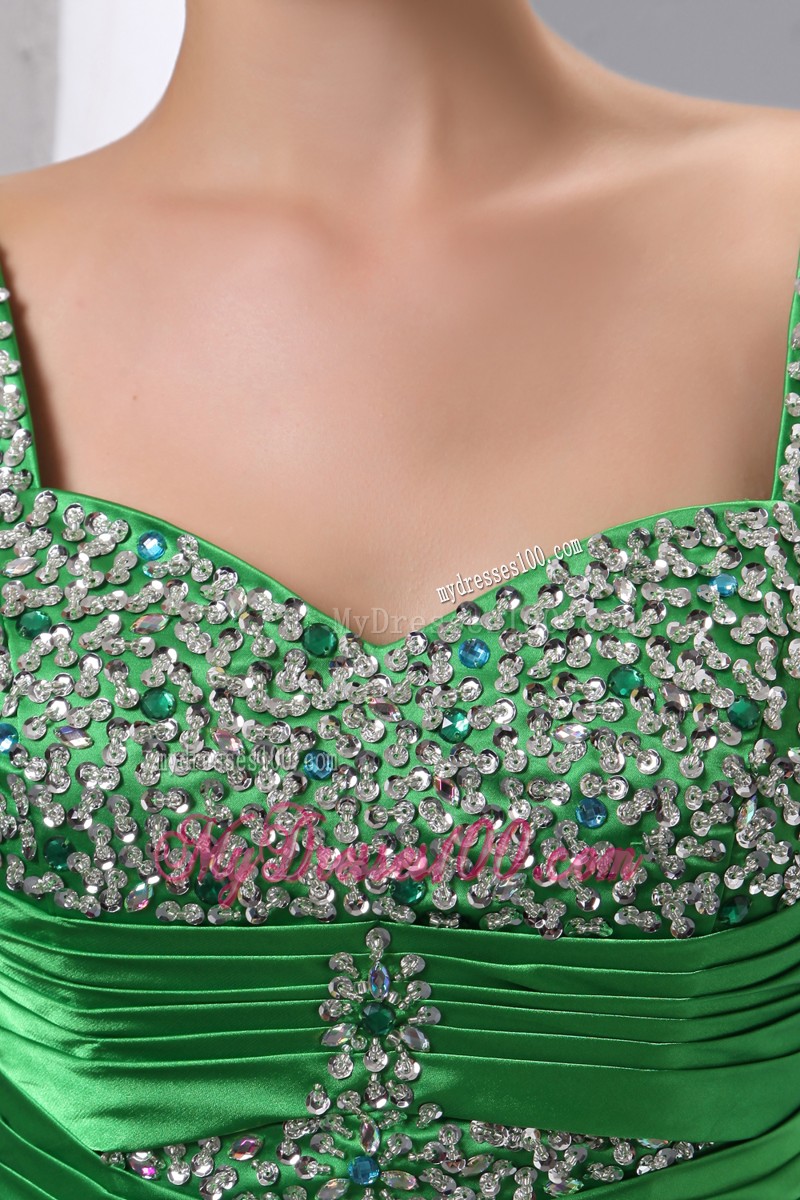 Beading and Slit Decorate Green Brush Prom Dresses