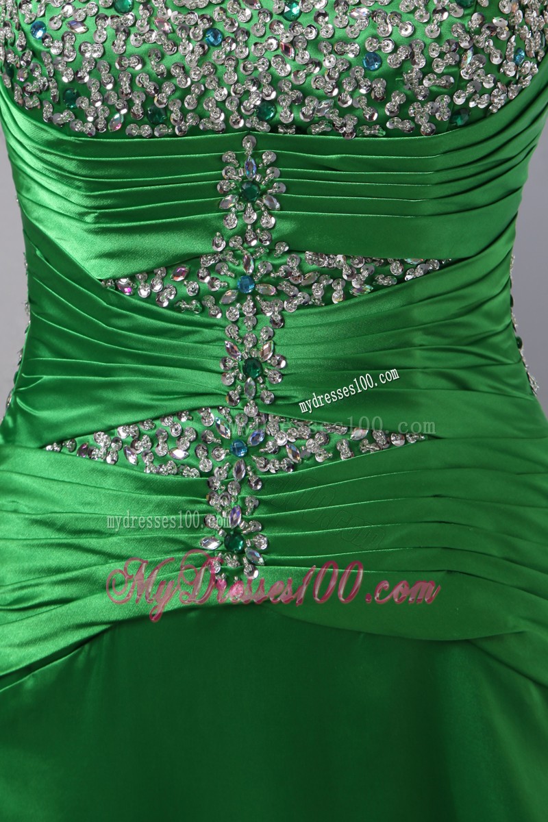 Beading and Slit Decorate Green Brush Prom Dresses