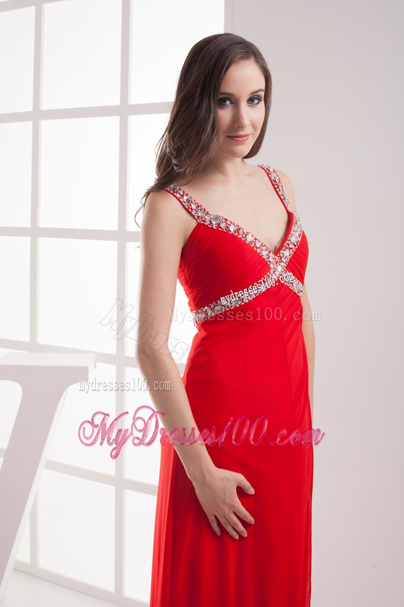 Pretty Straps High Slit Column Long Prom Dresses in Red