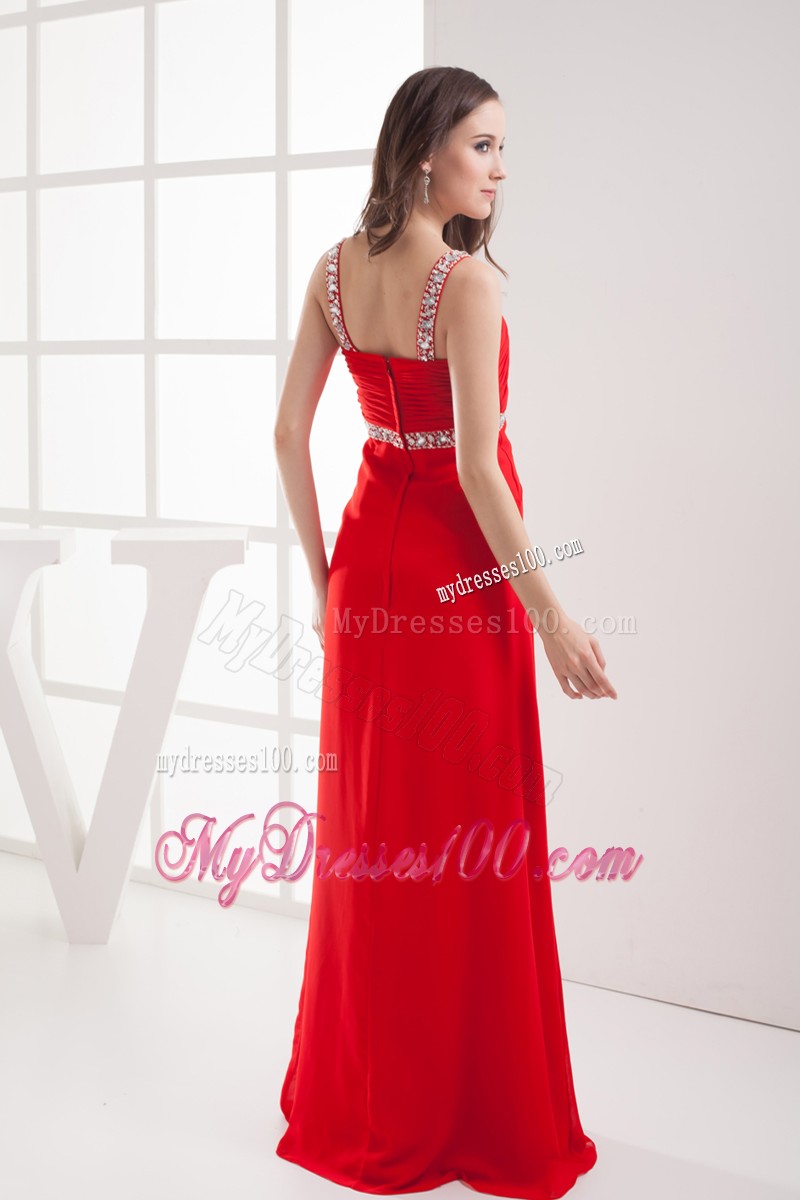Pretty Straps High Slit Column Long Prom Dresses in Red