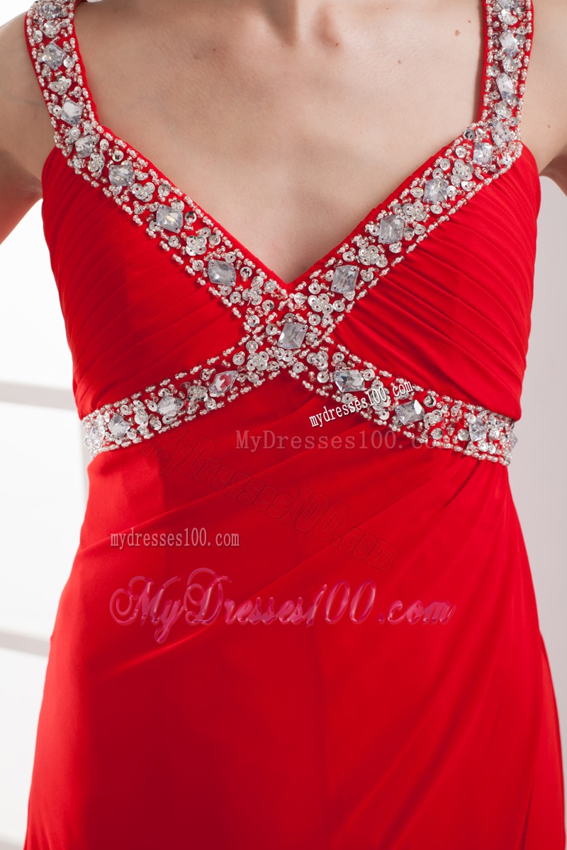 Pretty Straps High Slit Column Long Prom Dresses in Red