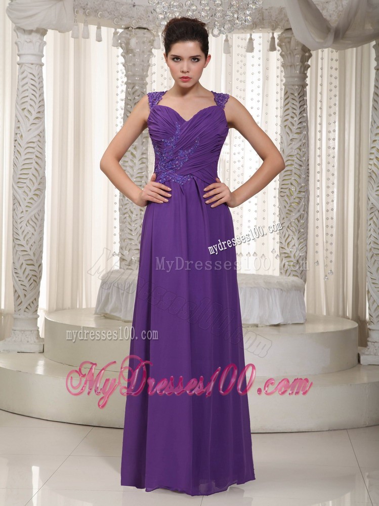Ruched Bodice for Straps Floor-length Sweetheart Prom Evening Dresses in Purple