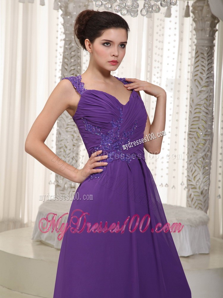 Ruched Bodice for Straps Floor-length Sweetheart Prom Evening Dresses in Purple