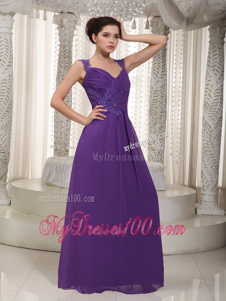 Ruched Bodice for Straps Floor-length Sweetheart Prom Evening Dresses in Purple