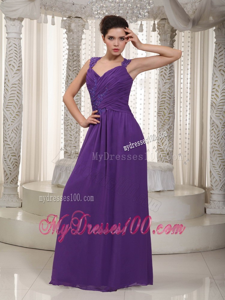 Ruched Bodice for Straps Floor-length Sweetheart Prom Evening Dresses in Purple