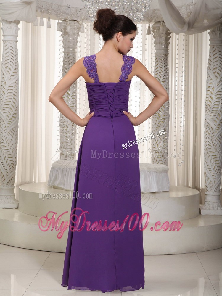 Ruched Bodice for Straps Floor-length Sweetheart Prom Evening Dresses in Purple