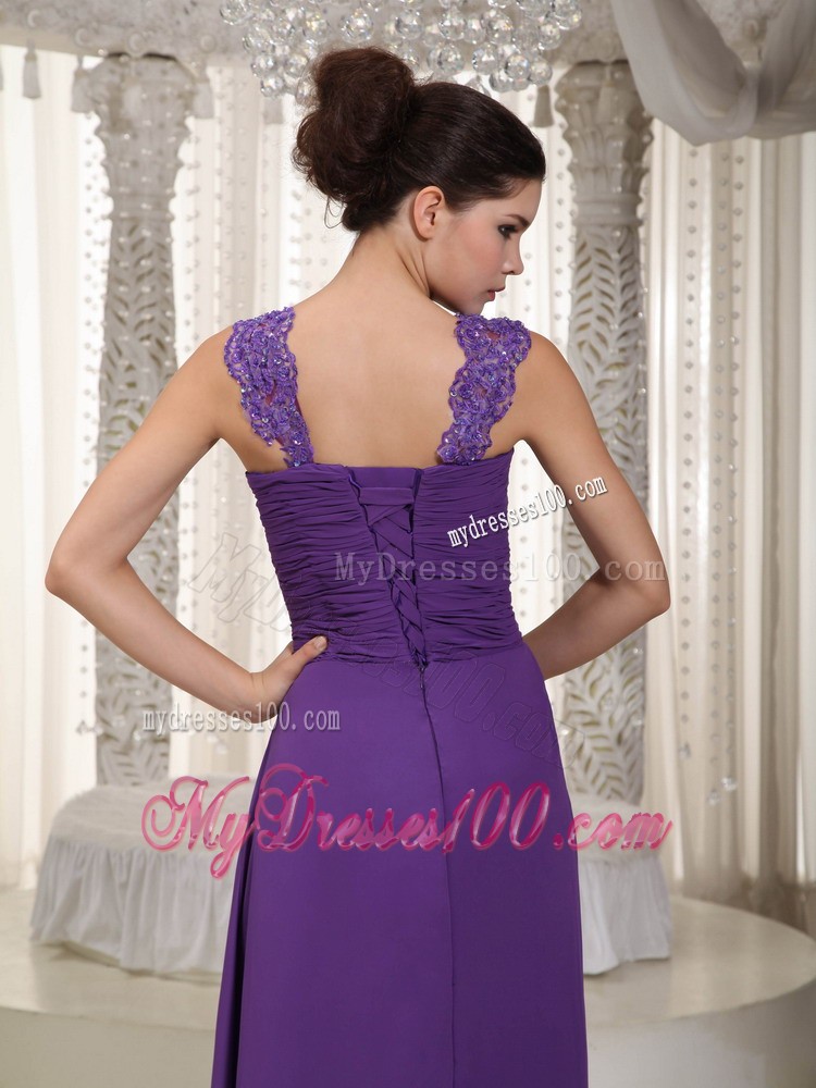 Ruched Bodice for Straps Floor-length Sweetheart Prom Evening Dresses in Purple